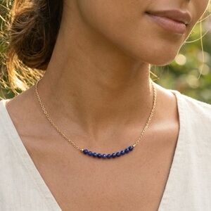 Lapis Lazuli Bar Beaded Necklace 14k Gold Filled